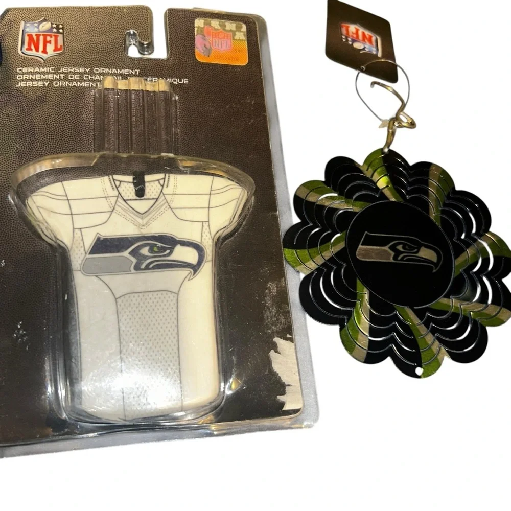 Nfl Seattle Seahawks lot of 7 Christmas ornaments high heels, jersey,spinner